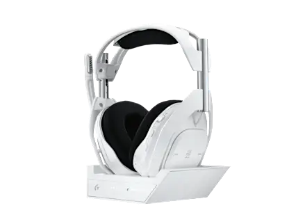 White ASTRO A50 X gaming headset presented for G HUB audio configuration