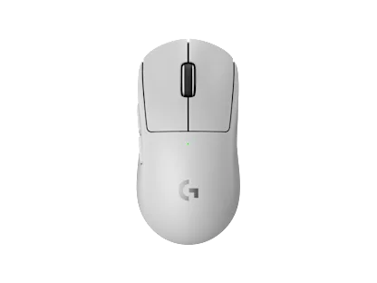 White PRO X SUPERLIGHT 2 gaming mouse floating above a dark studio surface